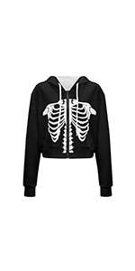 skeleton women zip up crop hoodies