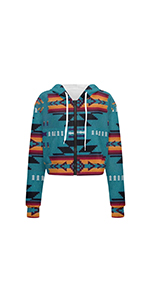 navajo aztec women zip up crop hoodies