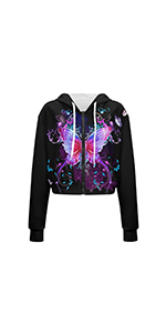 butterfly women zip up crop hoodies