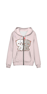 cute cat women zip up hoodies