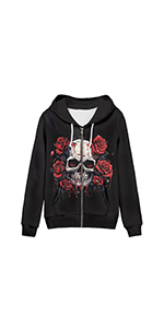 rose skull women zip up hoodies