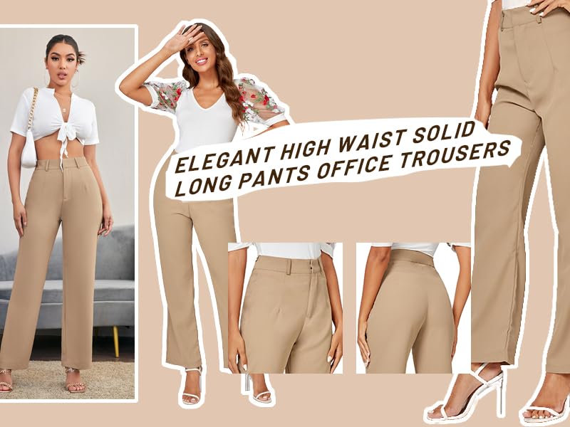 High Waist Solid Long Pants