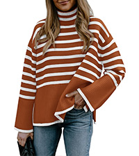 high neck striped sweater oversized casual sweater fall sweater top oversized turtleneck sweaters