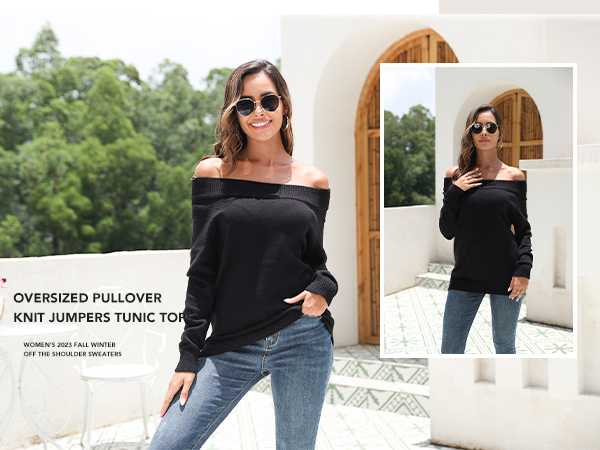 Pink Queen Women''s 2023 Fall Winter Off The Shoulder Sweaters