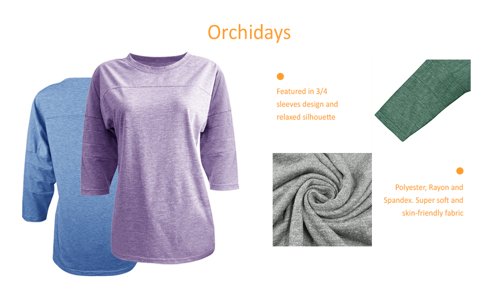 Orchidays Womens 3/4 Sleeve T-Shirts Detail Show