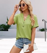 V Neck Eyelet Blouses