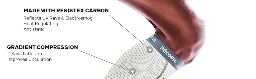 gradient compression, socks, sleeve, resistex carbon, reflect uv rays, electrosmog, heat regulating