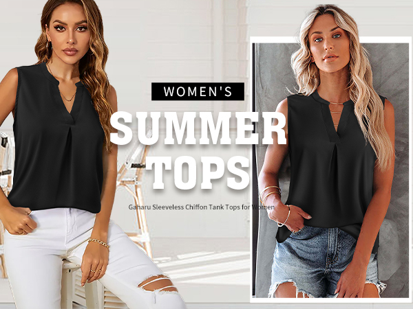 summer sleeveless blouses for women fashion chiffon v neck work blouse