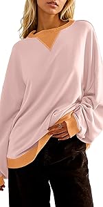 Women Color Block Oversized Long Sleeve Sweatshirt