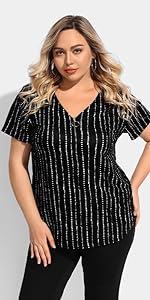 TIYOMI Plus Size T Shirt For Women Zipper Adjustable Zip Short Sleeve V-Neckline