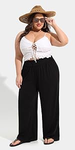 TIYOMI Plus Size Summer Pants Womens Wide Leg Pants Lightweight Casual Yoga