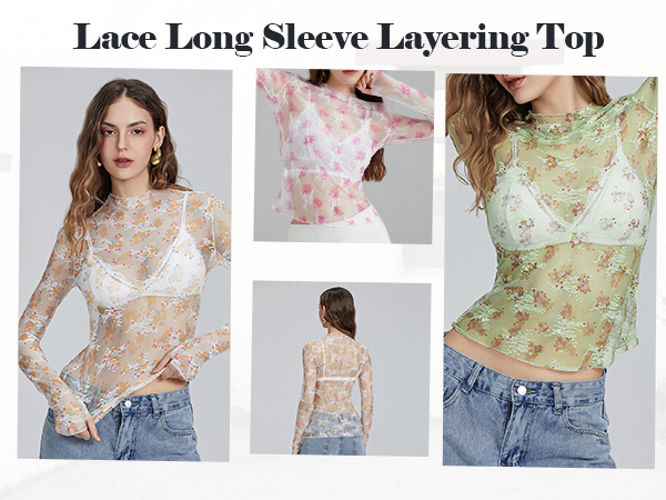 lace layering top see through tops for women