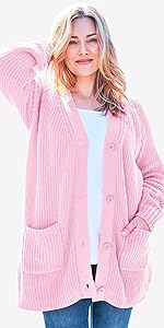 Long-Sleeve Shaker Cardigan Sweater