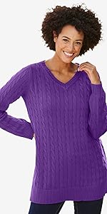 Cable Knit V-Neck Pullover Sweater