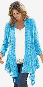 Open Front Pointelle Cardigan Sweater