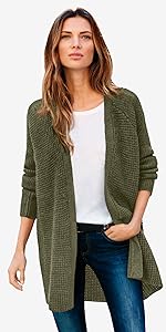 Open Front Waffle Thermal Cardigan