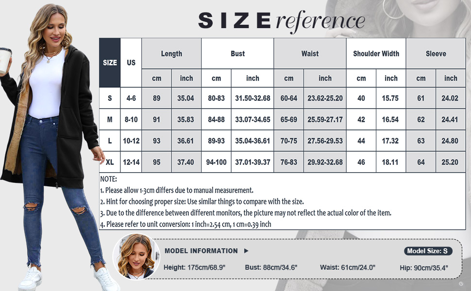 long hoodies‘ size chart