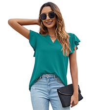 PrinStory Women Summer Tunic Tops Casual V Neck Ruffle Short Sleeve Knit Shirts Blouse