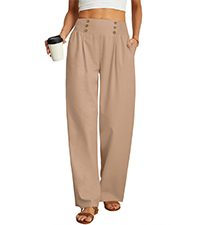 PrinStory Womens Summer Mix Cotton Linen Palazzo Pants High Waisted Wide Leg Long Lounge Trousers