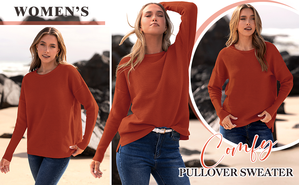 Womens sweaters dressy casual Long sleeve pullover sweater Boat neck sweaters for women pullover