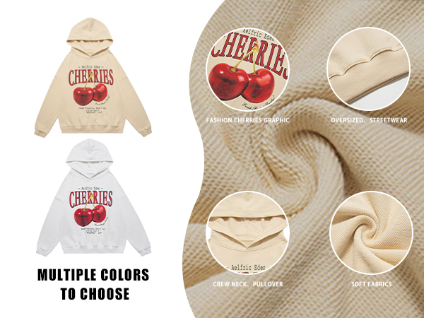 Fashion Cherries Graphic Hoodie Detials