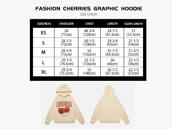 Vintage Oversized Graphic Hoodies Size Chart 