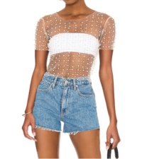 pearl mesh short sleeve top