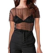 pearl mesh short sleeve top