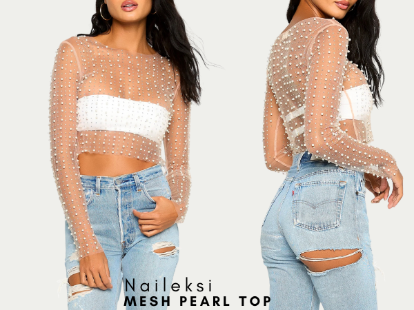 Naileksi mesh pearl top shirt