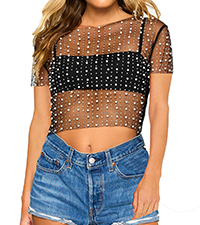 Pearl Mesh Crop Tee Top