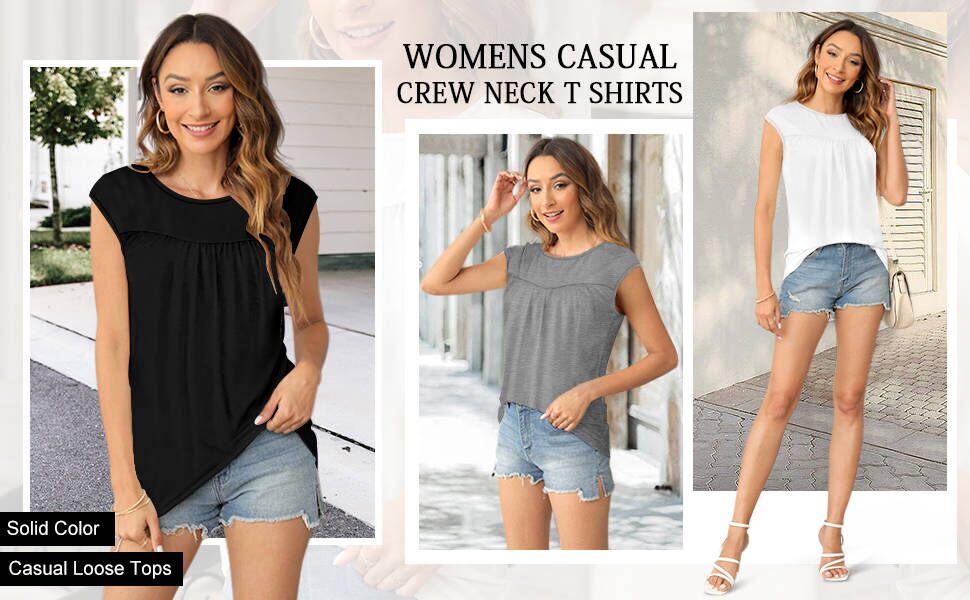 women''s dressy tunic top for women crew neck round neck cap sleeve basic summer spring casual