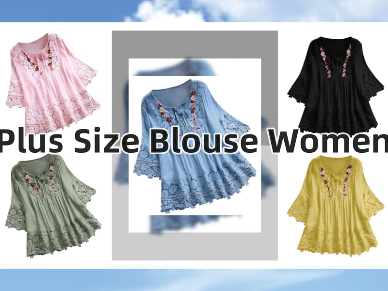 Plus Size Blouse Women Vintage Lace Patchwork Bow V-Neck Embroidery