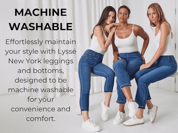 Machine washing and line drying is best to preserve the quality of your lysse denim leggings