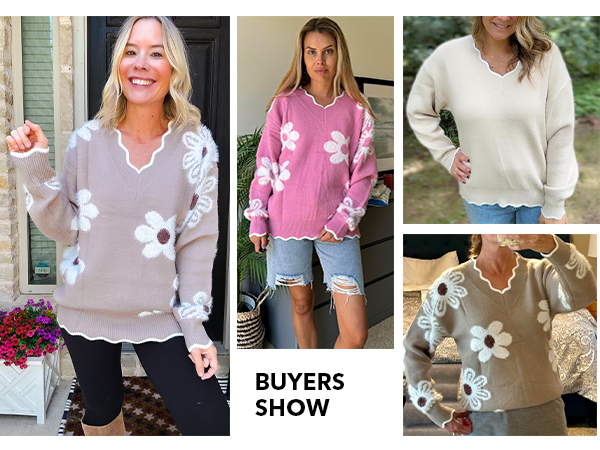 buyer show of Women''s Oversized V Neck Pullover Sweaters