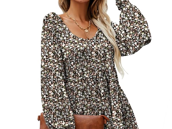 Disty floral puff long sleeve tunic tops