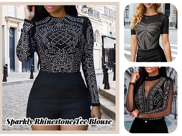 Glitter Rhinestone See Through Shirt