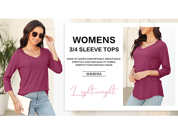 womens 3/4 sleeve shirts