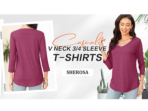 3/4 sleeve shirts for women trendy