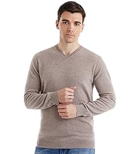 Wool Camel V-Neck Sweaters for Men Casual Long Sleeve Pullover Lightweight Knitted Top