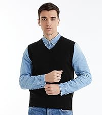 Men''s V Neck Navy Blue Sweater Vest 100 Percent Pure Wool Sleeveless Pullover Lightweight Sweater