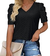 V Neck Puff Sleeve Shirts