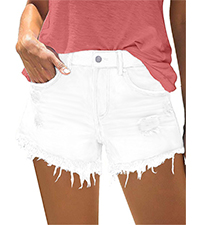 women ripped white jean shorts