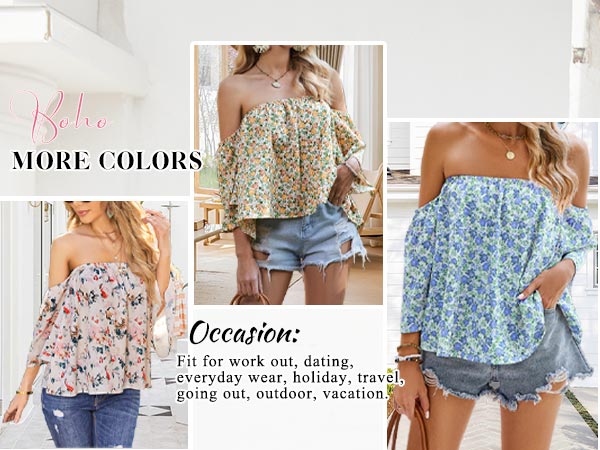 Women Off The Shoulder Tops Summer Short Sleeve Chiffon Blouses Ruffles Tee Shirts