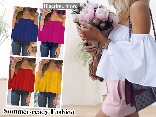 Women Short Sleeve Off Shoulder Tops Casual Shirt Blouses Summer Casual Tops