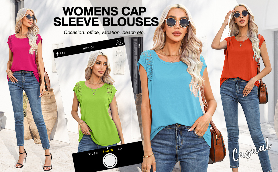 casual shirts for women,cap short sleeve tops for women loose fit