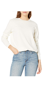 Womens Crewneck Sweater Pullover Soft Knitted Sweaters Lightweight Classical Casual ribbed