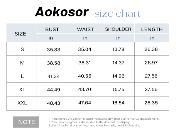 size chart of women''s t-shirts tops