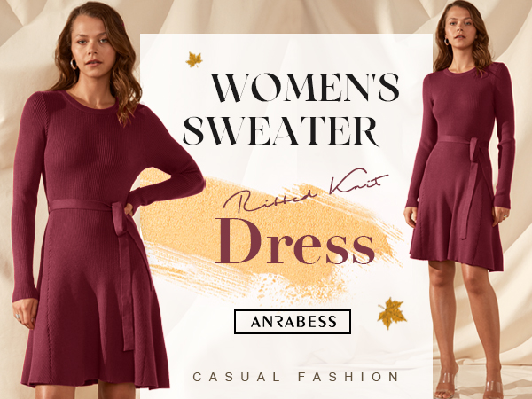 ANRABESS Ribbed Knit Sweater Dress