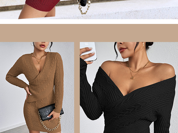 Long Sleeve V Neck Fall Sweater Dress