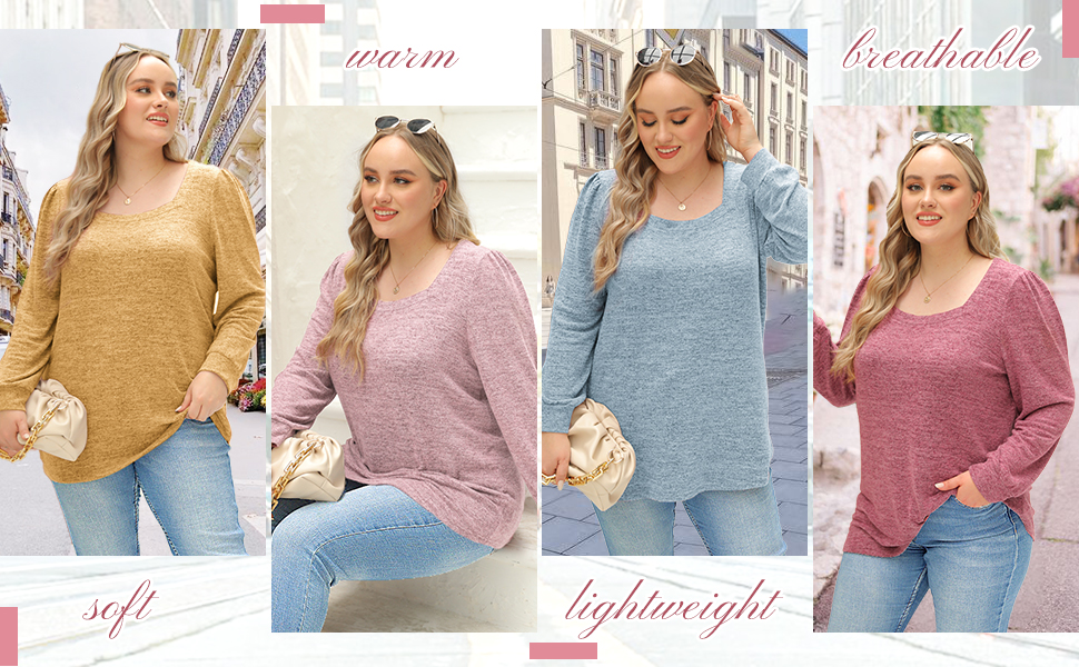 Square Neck Tops for Women Tunic Sweaters to Wear with Leggings Long Sleeve Shirts